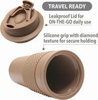 16 oz Coffee Tumbler Set, 2 Pack, Made with Real Coffee Grounds, Detachable & Insulated Double Wall, Cup Holder Ready, Dishwasher and Microwave Safe, Leak Proof Lid, BPA Free, Brown
