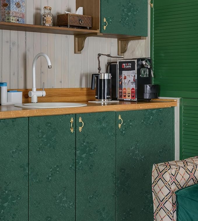 Dark Green Wallpaper Embossed Floral Peel and Stick Wallpaper 197inL78.7inW - Image 6