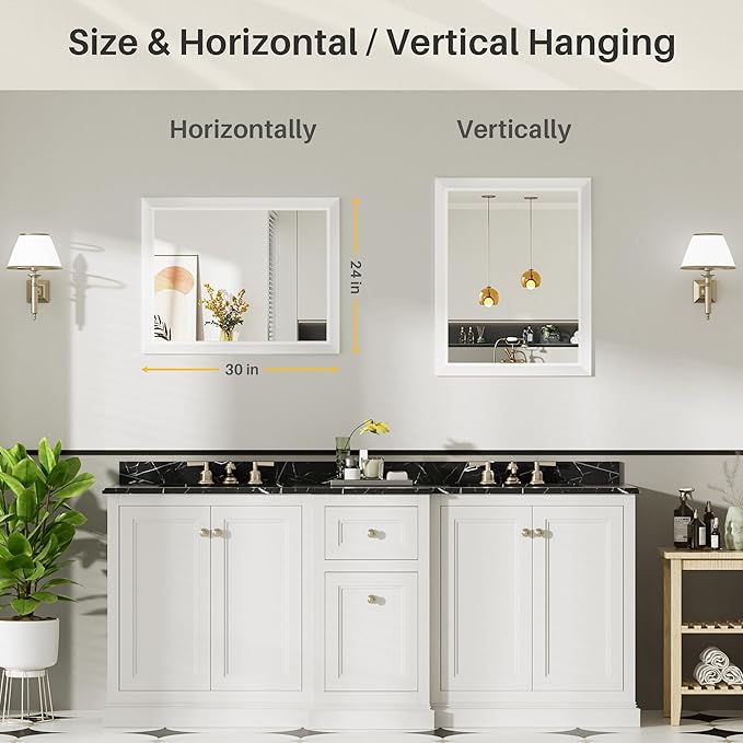 24x30 Inch White Bathroom Mirror - Image 6
