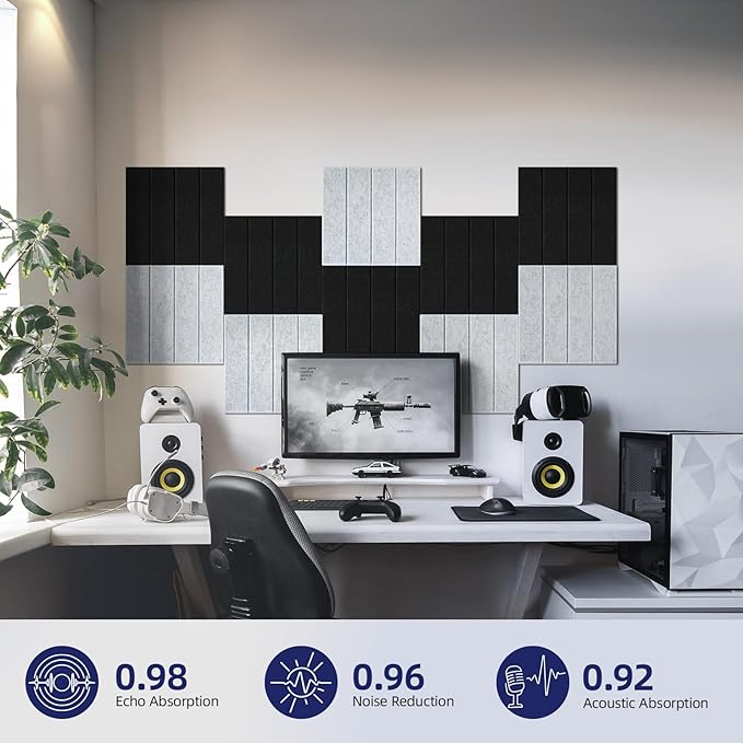 Vieshful Self Adhesive Acoustic Panels – 12"x12"x0.4" High-Density Soundproof - Image 2