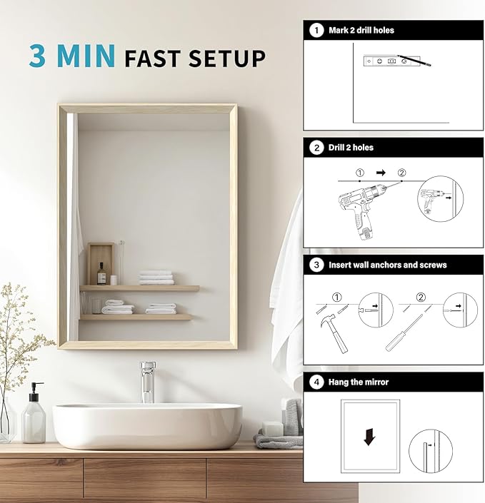Oak Wood Effect Framed Wall Mirror, 36x40 Rectangle Mirror, Anti-desilvering - Image 5