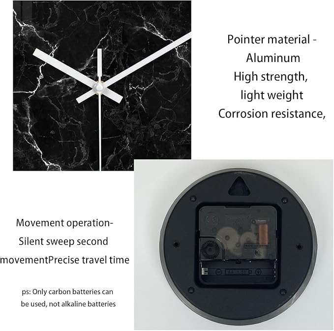 Oversized Decorative Clocks Battery Operated 24 Inch Marble Black Wall Clock - Image 7