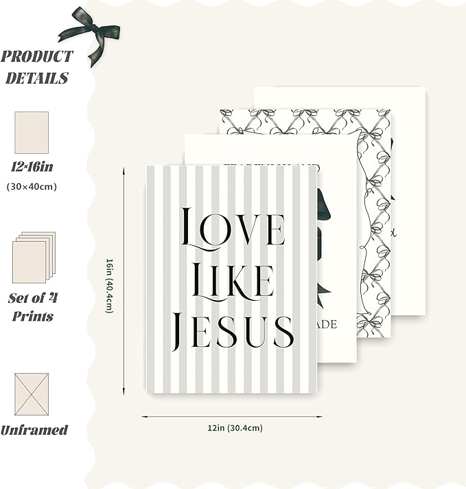 LARTSFRO Coquette Black Bow Jesus Wall Art Decor Posters, Inspirational Bible - Image 2