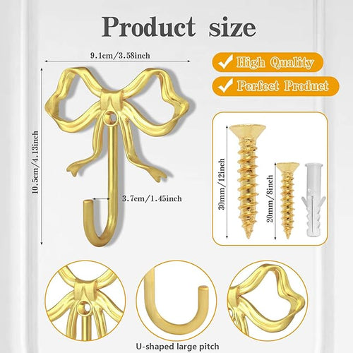 2Pcs Large Size Gold Bow Wall Hook, Metal Hook, Bow Room Decor Hooks - Image 2