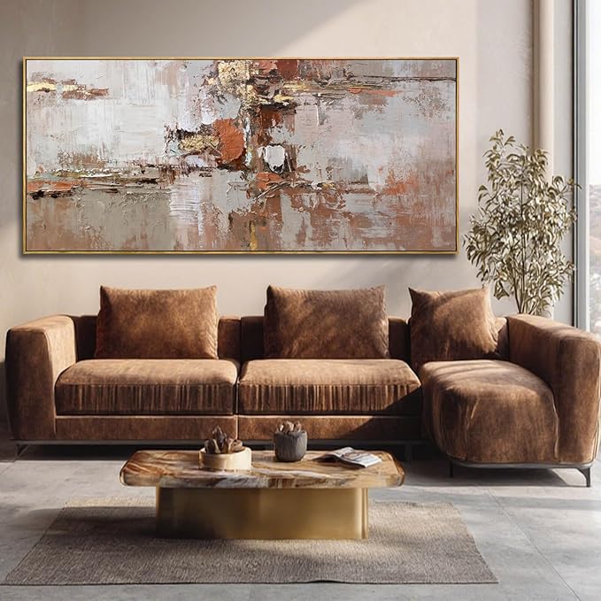 Brown and Gold Canvas Wall Art Colorful Abstract Minimalist Framed Prints - Image 2