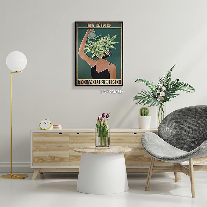 YuzhongART Vintage Be Kind To Your Mind Poster Mental Health Quote Canvas Wall - Image 2