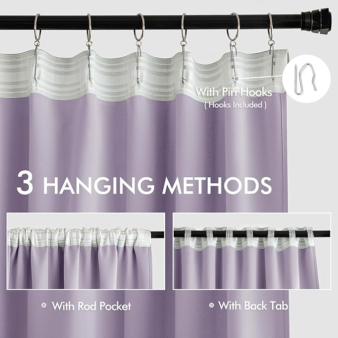 MIULEE Lilac Back Tab Blackout Curtains 120 Inch Long 2 Panels Set - Image 3