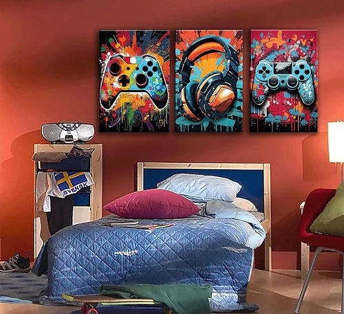 3Pcs Cool Gaming Wall Art Retro Video Game watercolor Posters Pictures Colorful - Image 2