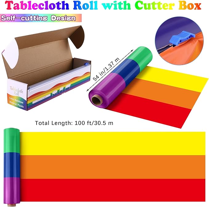 Kochorie 100 Ft x 54 Inch Rainbow Tablecloth Roll - Image 2