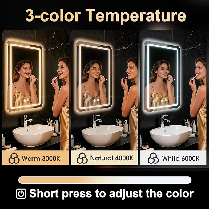LED Bathroom Mirror, 16 x 24 Inch Anti-Fog Bathroom Mirror - Image 3