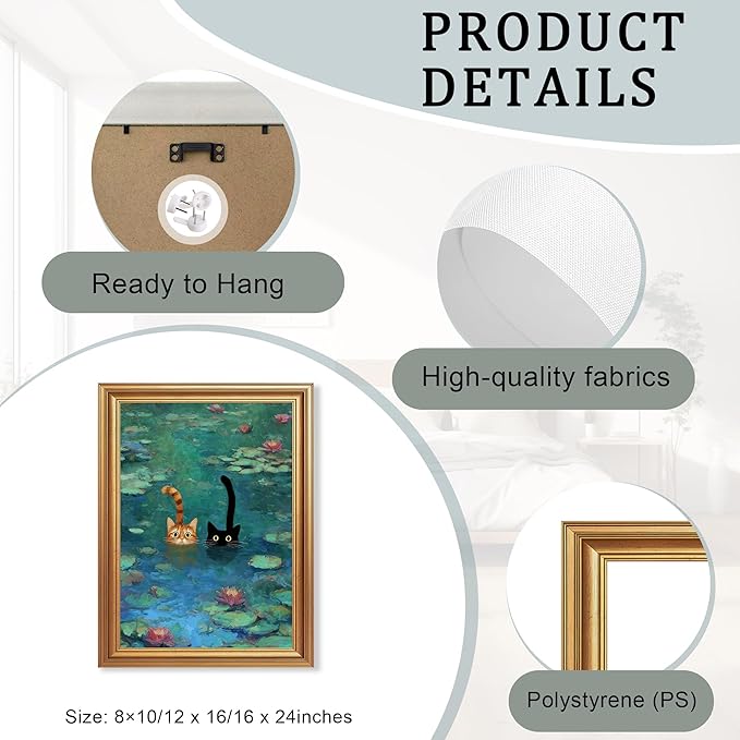 Fantasy Artists Gold Framed Wall Art Prints, Two Swimming Cats in Lotus Pond - Image 6