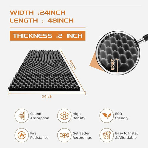 2 Pack Sound Proof Foam Panels | 48"×24"×2" Egg Crate Foam Pad | High Density - Image 2