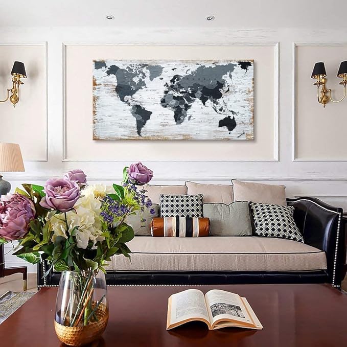 World Map Canvas Wall Art Decor Black Wall Decor Office World Map Wall Art - Image 6