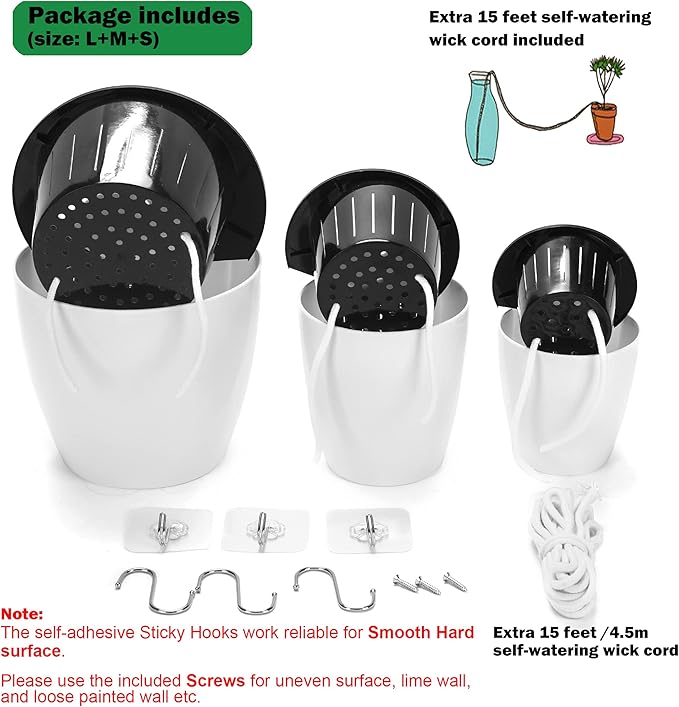3 Pack Self Watering Wall Hanging Planter Pots Vertical Garden Window Hang - Image 6