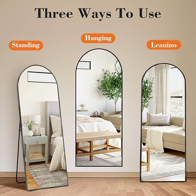 Sweetcrispy 65"x24" Arched Full Length Mirror, Leaning or Standing Full Body - Image 6