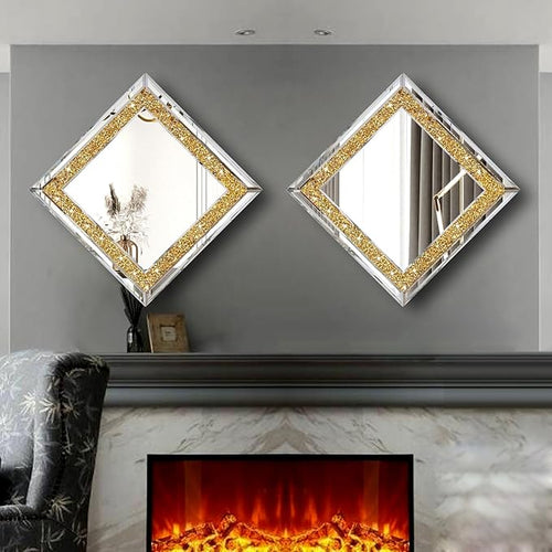 2 Piece Wall Mirrors, Crush Diamond Wall Decor - Image 2