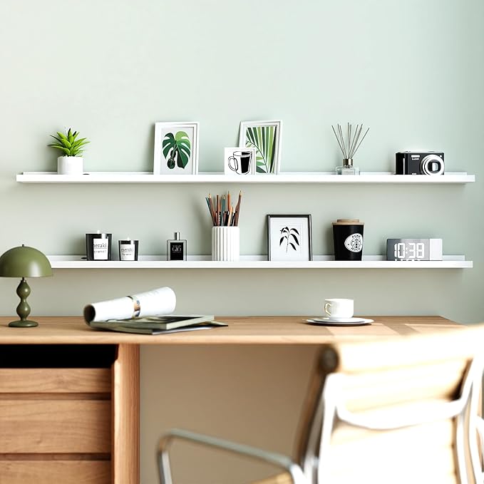 White Floating Shelves for Wall Decor, Long Wall Mounted Storage Shelf for - Image 2