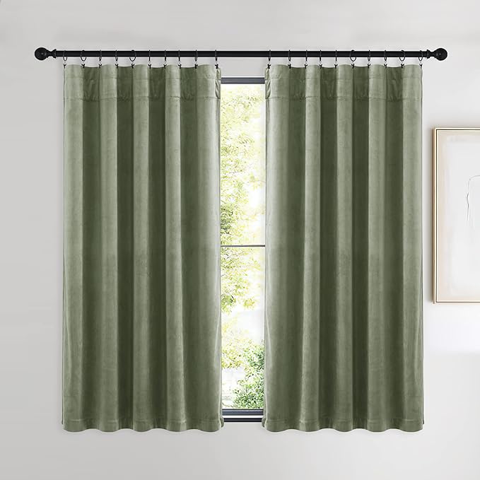 NICETOWN Sage Green Velvet Curtains 54 inches Long 2 Panels - Image 2