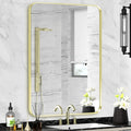 Wall Mount Mirror for Bathroom, Brushed Gold Metal Framed Rounded Corner by Minuover