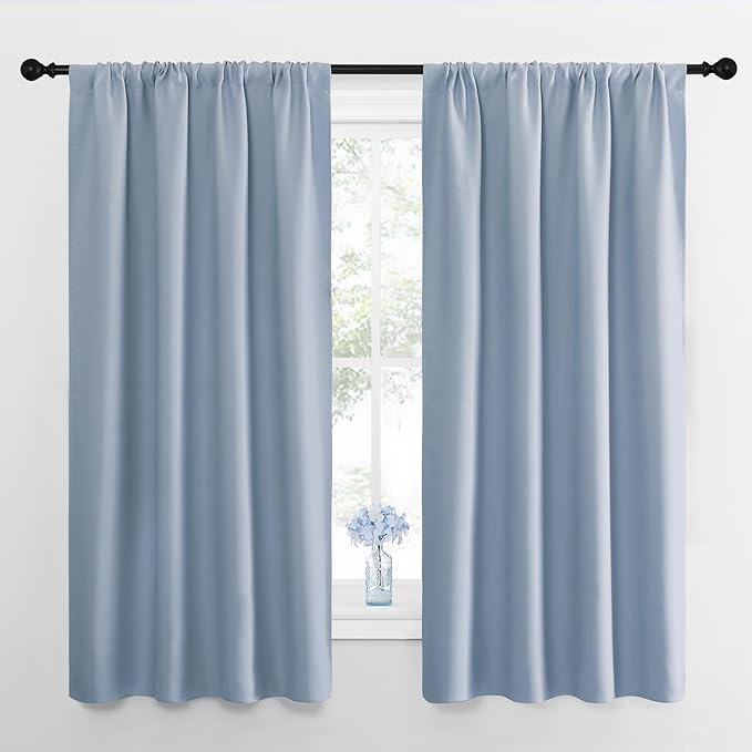 NICETOWN Kitchen Curtains, Short Blackout Drapes, Vintage Blue, 34 in x 45 in by NICETOWN