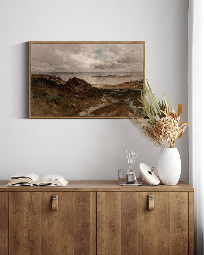 InSimSea Framed Canvas Wall Art Vintage Decor, Seaside Path Wilderness - Image 2