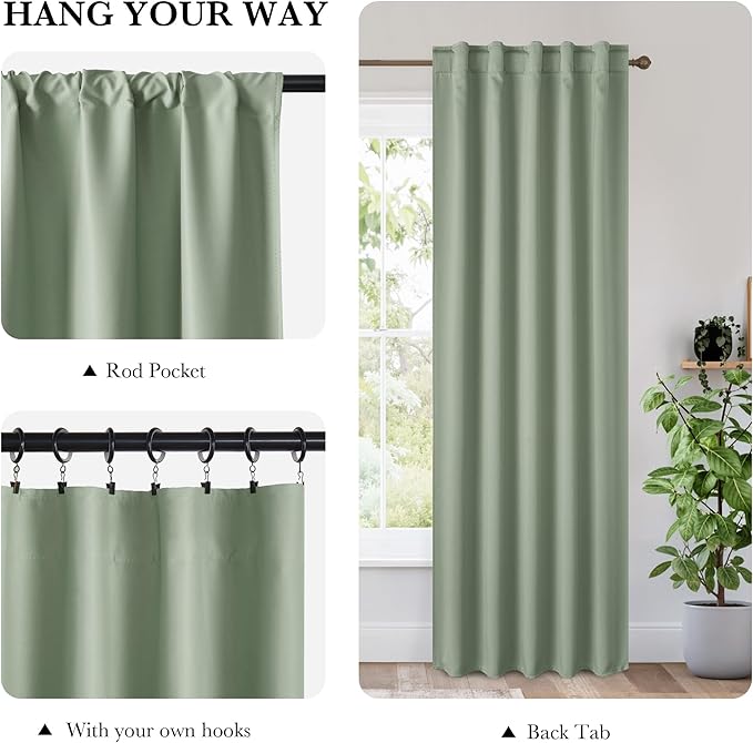 RYB HOME Bedroom Blackout Curtains 63 inches Long, 100% Blackout Thermal - Image 2
