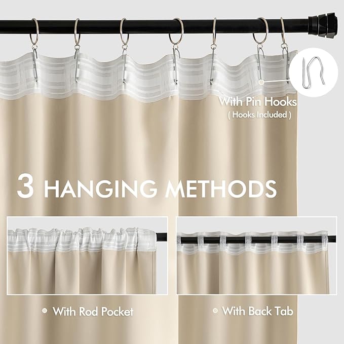 MIULEE Cream Beige Back Tab Light Blocking Curtains 84 Inch Length 2 Panels Set - Image 3