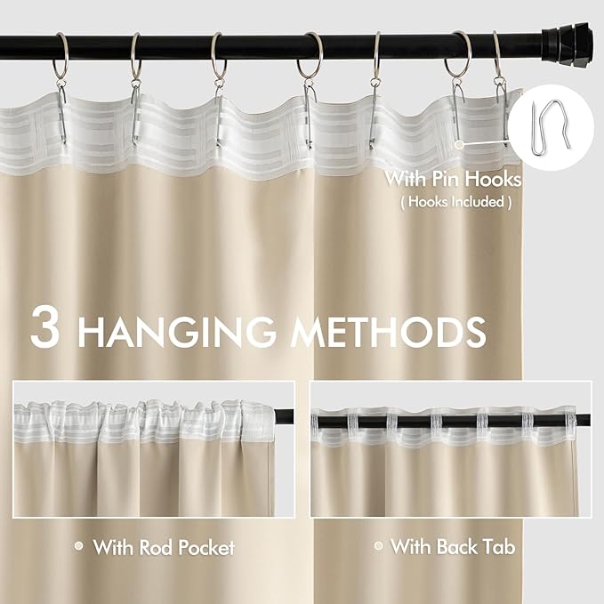 MIULEE Back Tab Cream Beige Curtains 120 Inch Long 2 Panels Set - Image 3