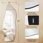 QDSSDECO Full Length Mirror 63"x24" Irregular Wall Mirror Wave Frameless - Image 5