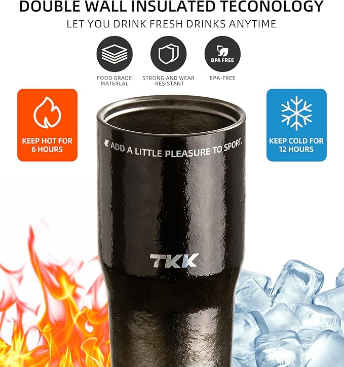 TKK 24oz Pure Titanium Inner Tumbler with Straw Lid, Vacuum Insulated Cup Leakproof Double Walled Travel Mug with Handle, Dishwasher Safe for Hot/Cold Drinks, Titanium Shadow
