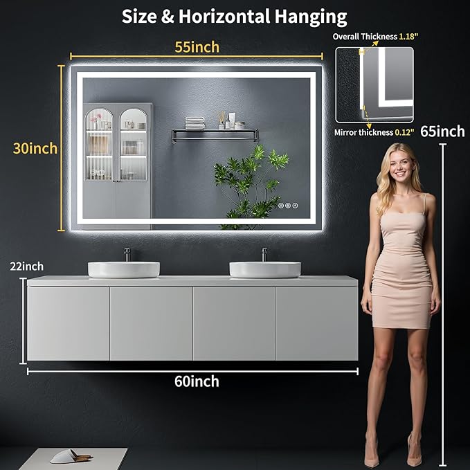 55"x36" LED Bathroom Mirror - Image 8