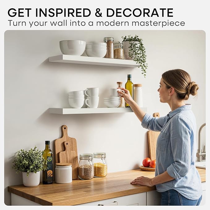Homeforia White Floating Shelves 36 inch, High End Solid Real Wood 36inch - Image 6