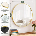 Round Wall Mirror 24 Inch Gold Vanity Mirror - Image 2
