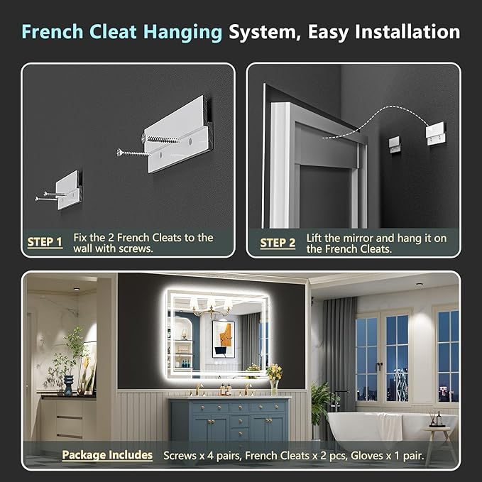 50x40 LED Bathroom Mirror with Lights, Backlit and Front Lit Anti-Fog Lighted - Image 9