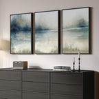 Large Framed Abstract Landscape Wall Art, 3 Piece Blue Watercolor Canvas Prints - Image 2