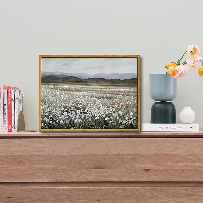 OIQArtOIQ Vintage Wildflowers Landscape Wall Art Framed Floral Natural Scenery - Image 2