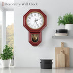 Regulator Wall Clock with Pendulum, Imitation Red Wood Plastic Wall Clock - Image 6