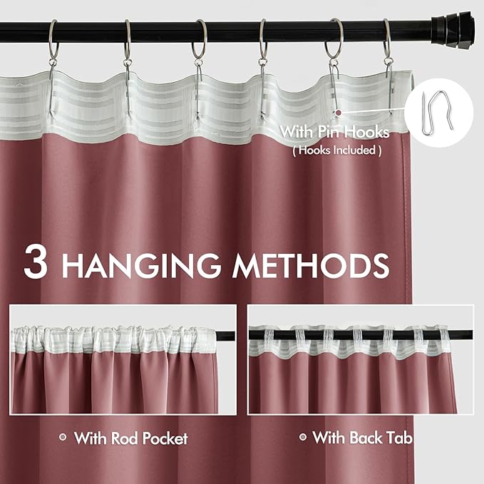 MIULEE Dusty Rose Back Tab Blackout Curtains 90 Inches Long 2 Panels Set - Image 3
