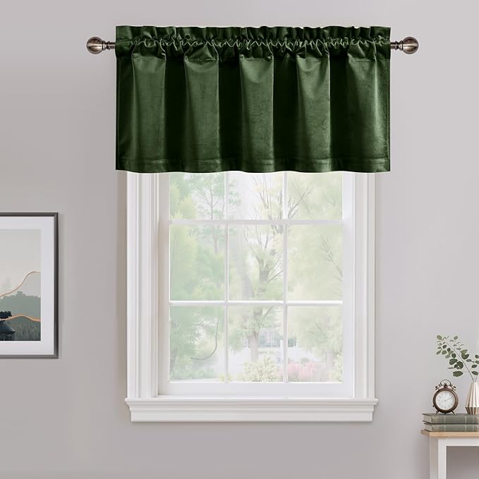 NICETOWN Velvet Cafe Windows Valance, Olive Green Window Treatment by NICETOWN