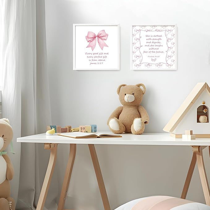LARTSFRO Coquette Pink Bow Jesus Wall Art Decor Posters, Light Pink Bow - Image 5