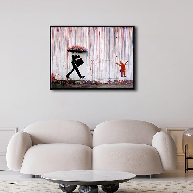 Wieco Art Framed Banksy Raining Day or Colorful Graffiti Street Famous Canvas - Image 4