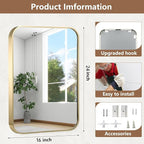 16x24 Inch Gold Bathroom Mirror, Brushed Brass Gold Metal Framed Rectangular - Image 5