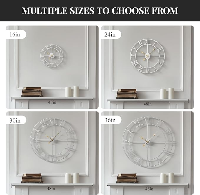Cuspin 36 Inch Large Silver Wall Clock, Extra Large Silent Non Ticking Battery - Image 6