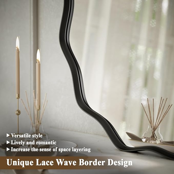 VooBang Black Scalloped Circle Mirror, Hanging Leaning - Image 4