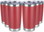 20 oz Tumbler Stainless Steel Tumblers Bulk with Lid Double Wall Insulated Coffee Tumbler Cups for Hot & Cold Drinks Powder Coated Travel Coffee Tumbler Mug Metal (Red, 6 pack)