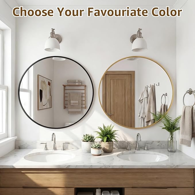 DUMOS 30 Inch Round Wall Mirror, Bathroom Mirror - Image 7