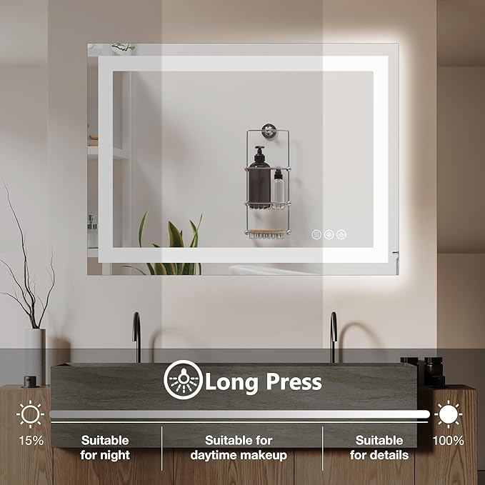 DUMOS 24.1"x32.1" LED Bathroom Mirror, Smart Anti-Fog Bathroom Vanity Mirror - Image 4