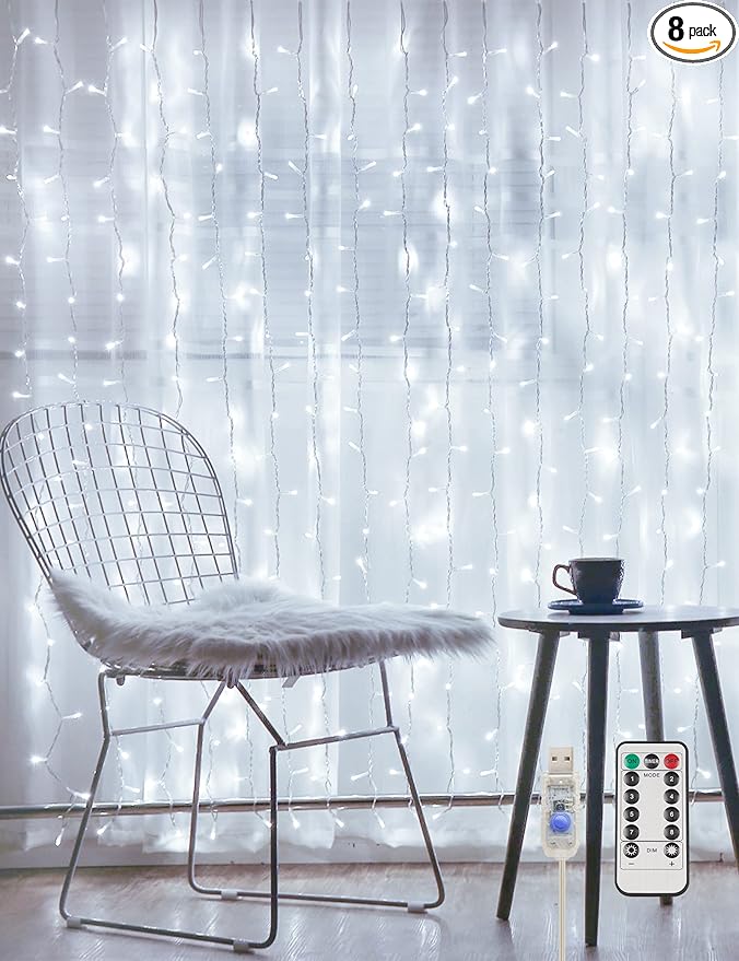suddus White Curtain Lights for Bedroom Wall, 200 Led Twinkle Lights by SUDDUS