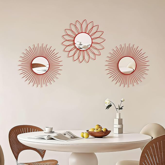 3 Pack Metal Mirrors for Wall Sunburst Wall Mirrors Home Décor Decorative - Image 6
