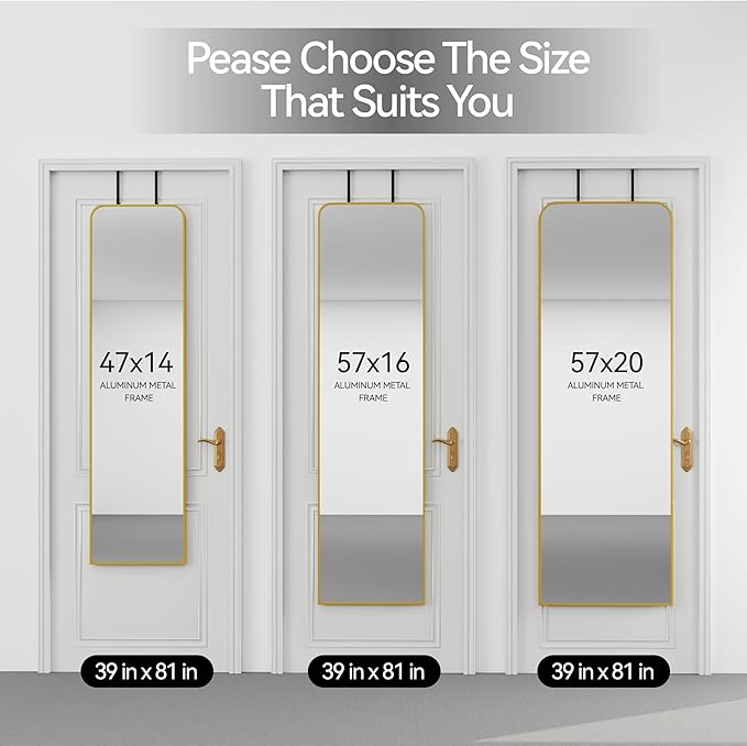 SCWF-GZ 57x20 Door Hanging Full Length Mirror, Floor or Wall Mounted Metal - Image 8